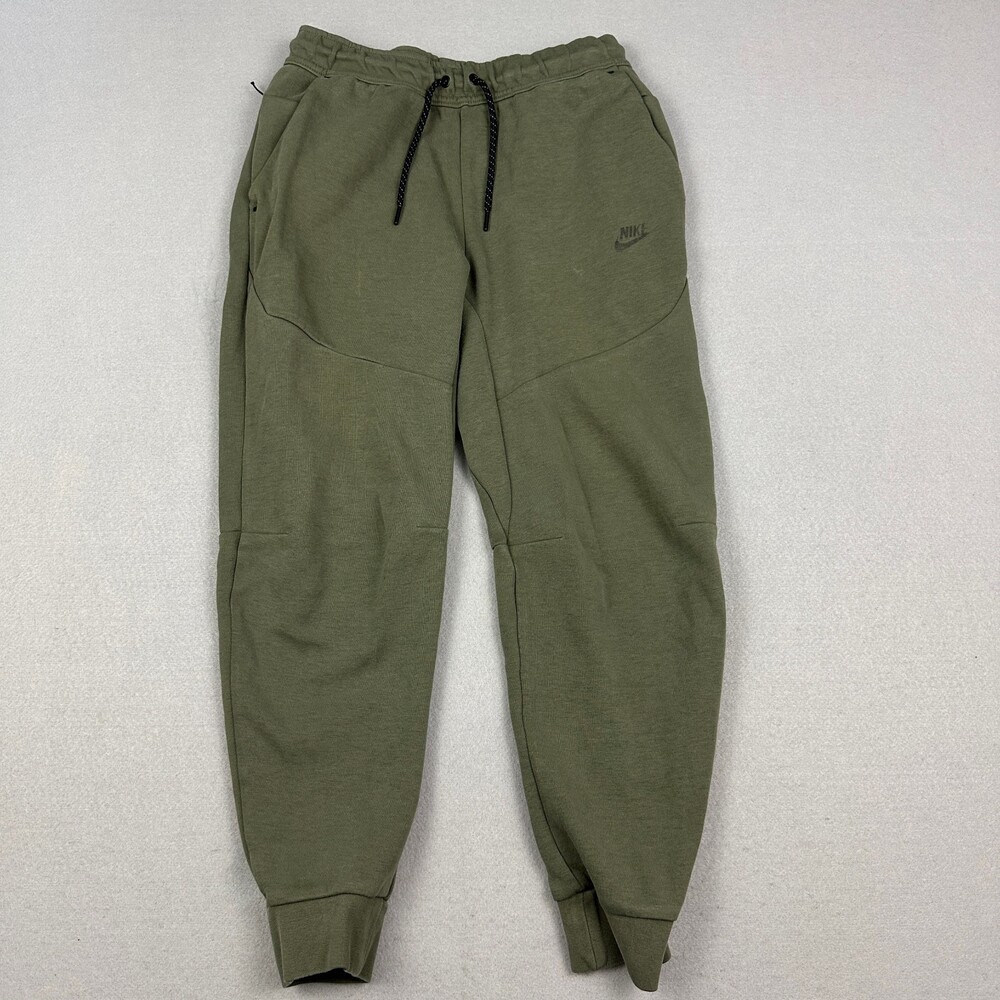 Nike Tech Pants Men Small Green Solid Tapered Fleece Joggers Sweatpants S *
